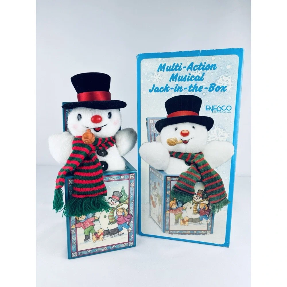 Vintage Enesco Frosty The Snowman Musical Jack-In-The-Box Christmas - Working